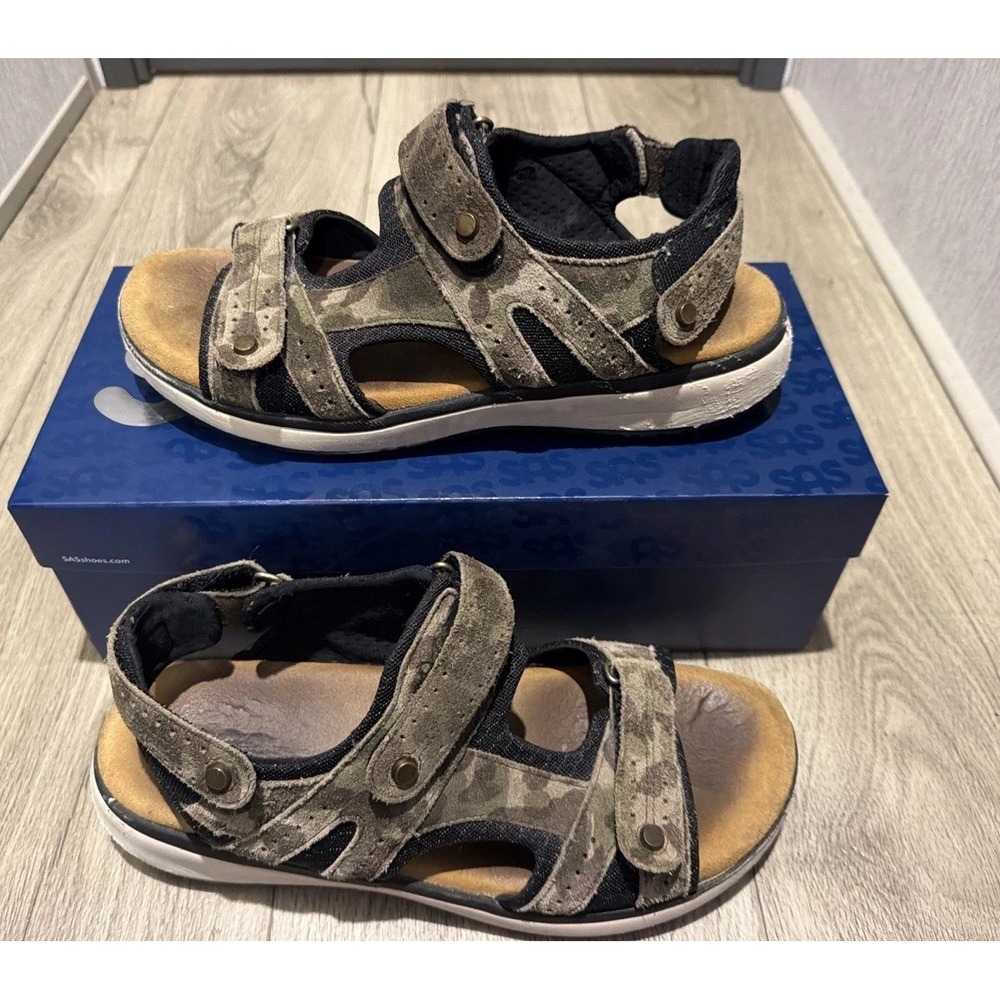 SAS Bravo Camo Sandals Men's Size 11 Leather Adjustable Comfort Walking Shoes